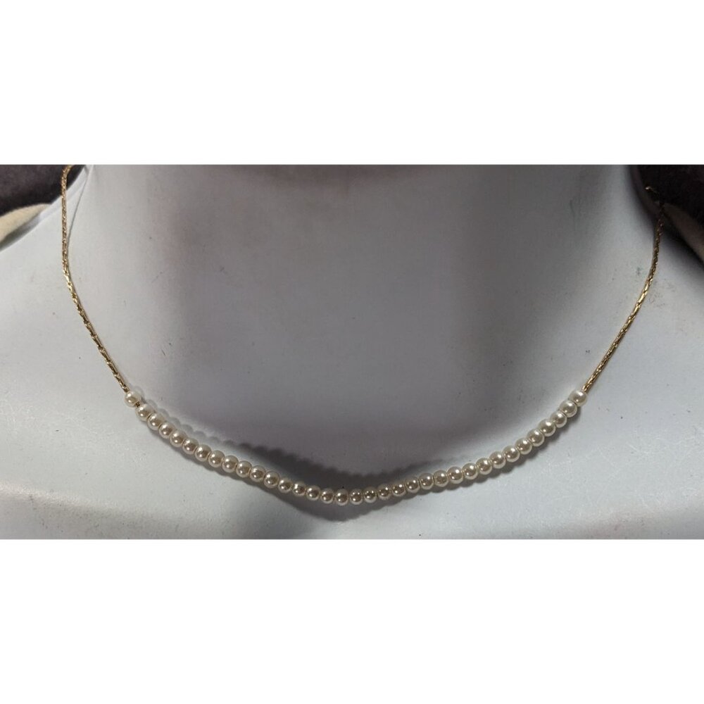 Minimalist Faux Pearl Beaded Gold Tone Chain Necklace